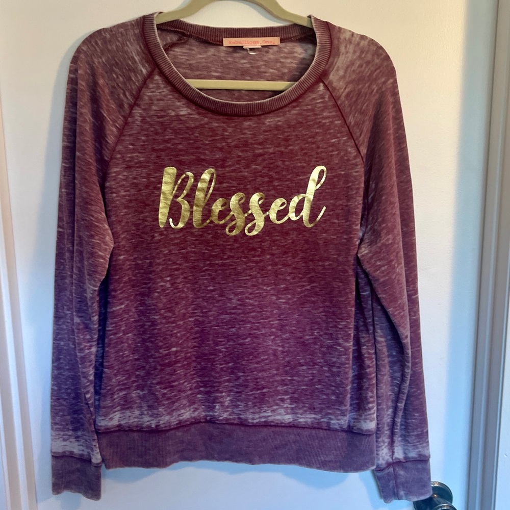 Rebellious One Maroon and Gold 'Blessed' Sweatshirt, Size Medium